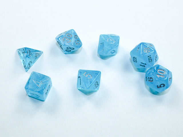 Chessex Mini-Polyhedral 7-Die Würfel-Set Translucent - Blaugrün/Weiß