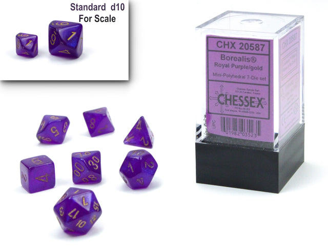 Chessex Mini-Polyhedral 7-Die Würfel-Set Translucent - Blaugrün/Weiß