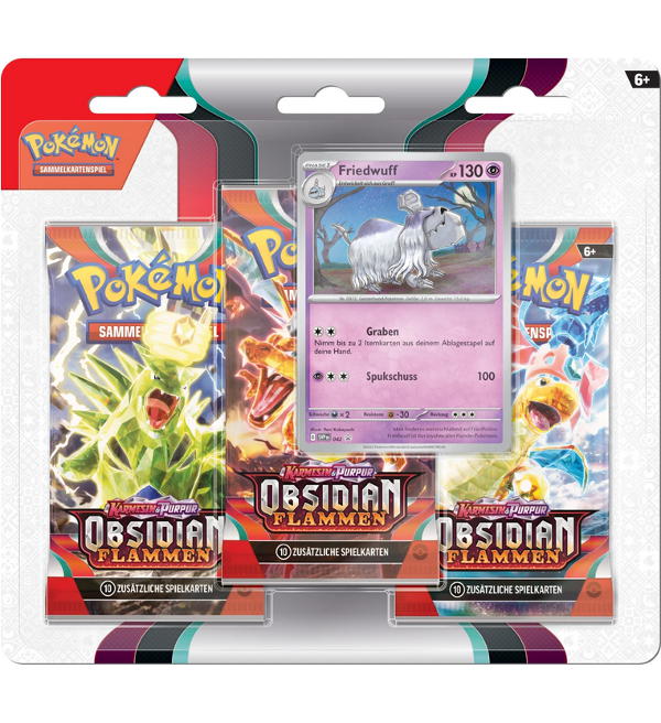 Pokémon Karmesin & Purpur Obsidian Flammen - 3-Pack Blister Friedwuff - DE