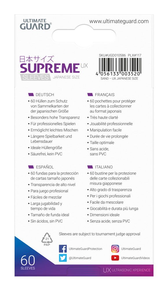 Ultimate Guard Supreme UX Sleeves Japanische Größe Sand (60)