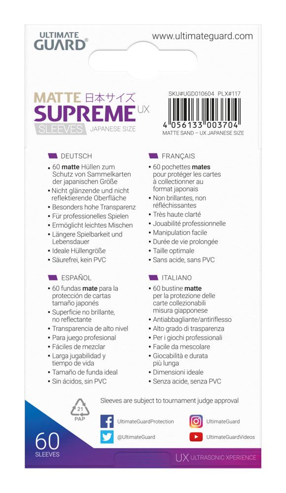 Ultimate Guard Supreme UX Sleeves Japanische Größe Matt Sand (60)