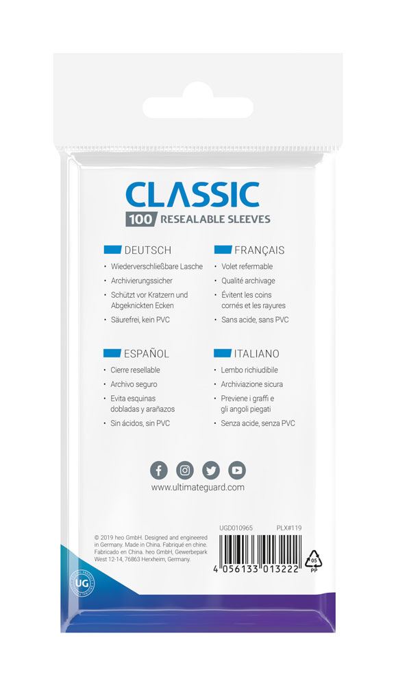 Ultimate Guard Classic Sleeves wiederverschließbar Standardgröße Transparent (100)