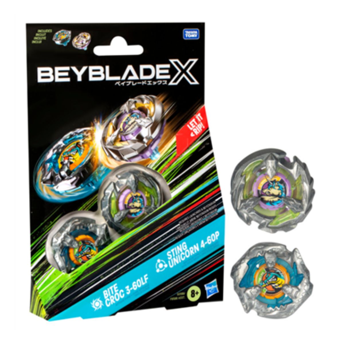 Beyblade X Bite Croc 3-60LF and Sting Unicorn 4-60P Top Dual Pack Set