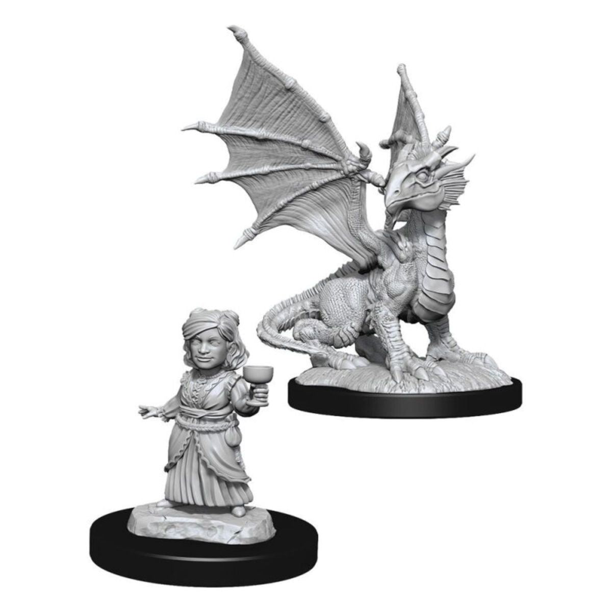 D&D Nolzur's Marvelous Miniatures Silver Dragon Wyrmling & Female Halfling